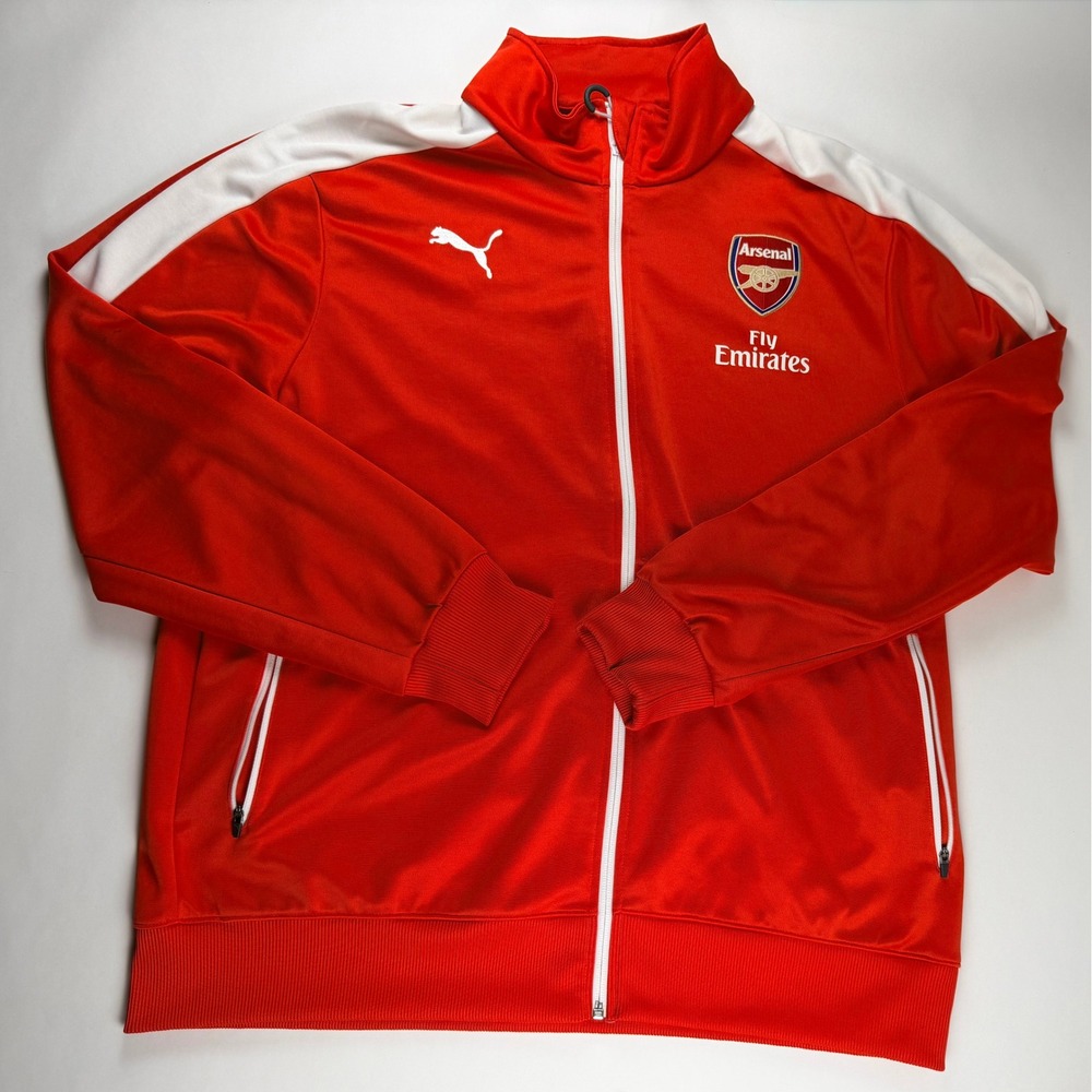 Arsenal FC Jacket Mens XL Red White Soccer Puma Full Zip Track Fly Emirates